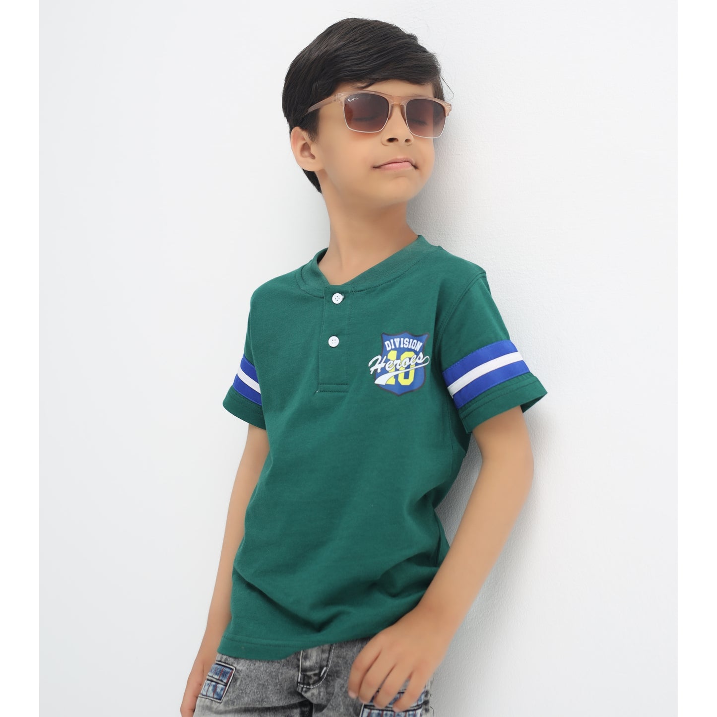 Boys’ Green Henley T-Shirt – Division Heroes Style | Little Lux