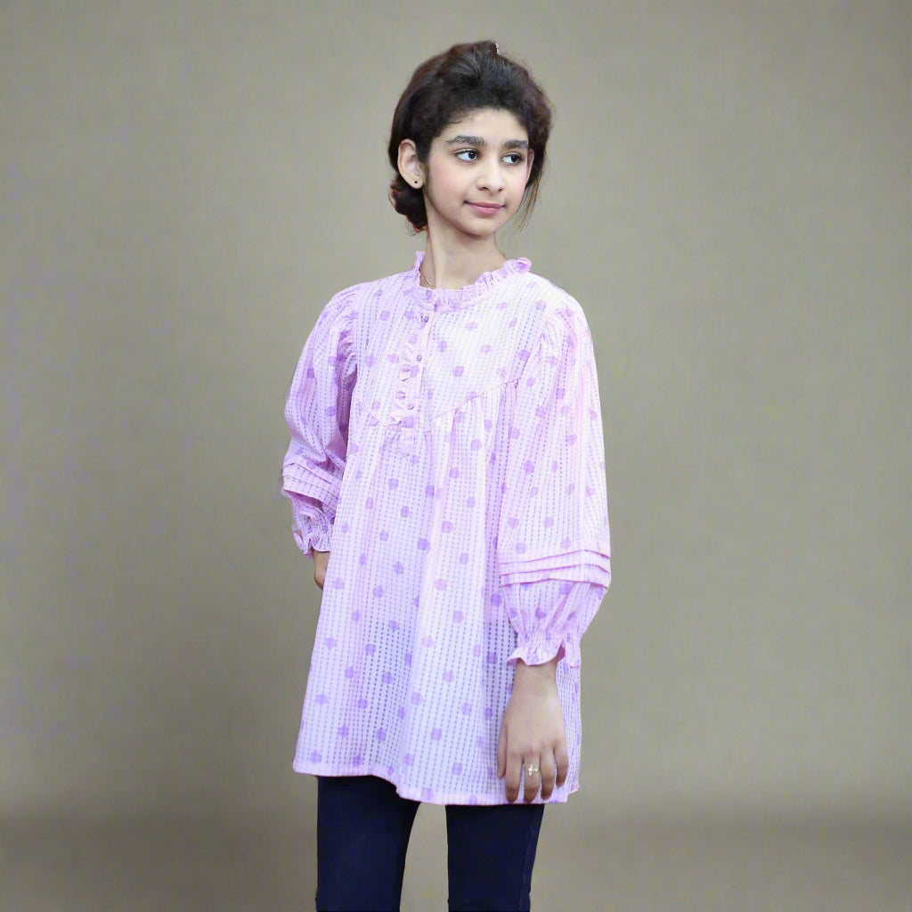 Lavender Puff Sleeve Girls Frock