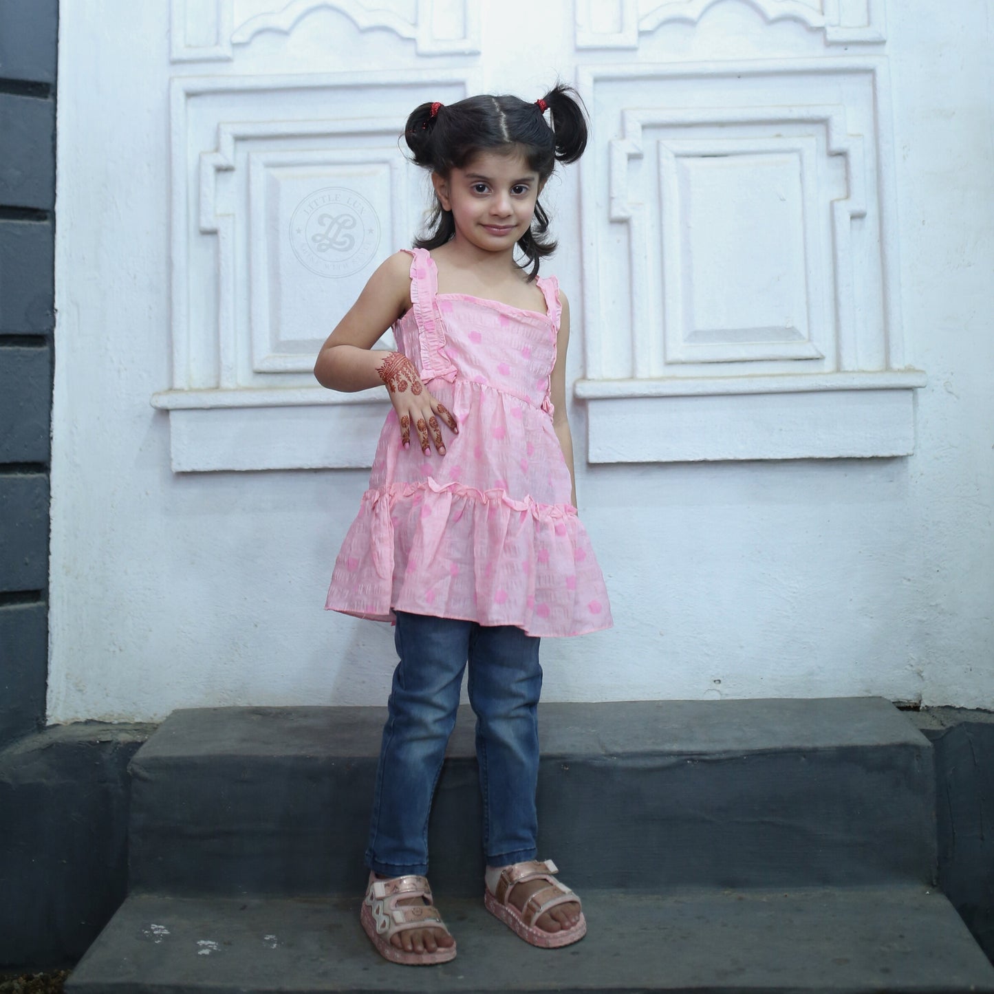 Pink dot Frock Special Imported Fabric