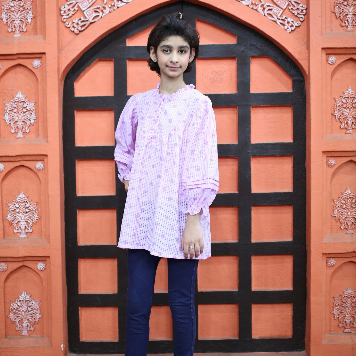 Lavender Puff Sleeve Girls Frock
