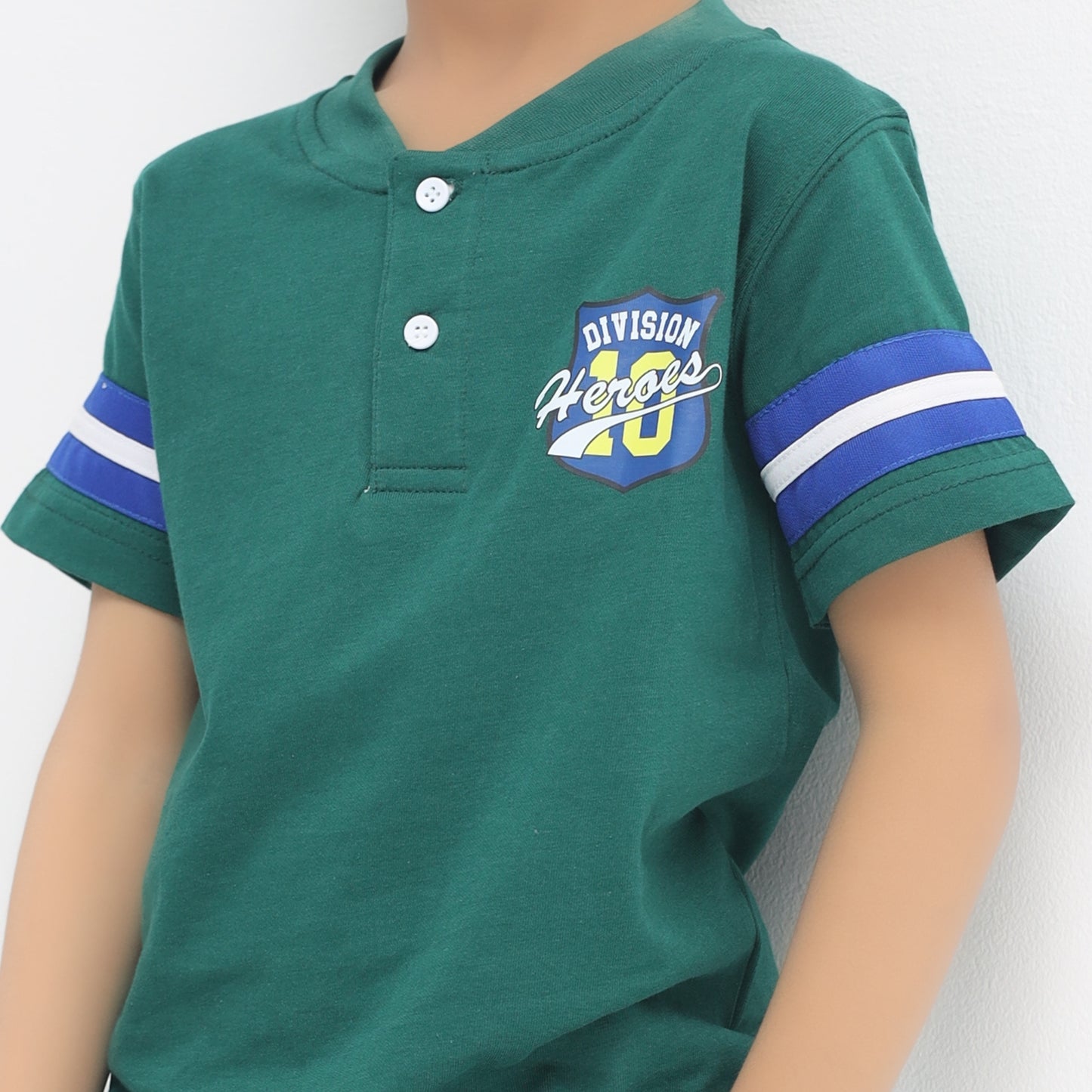 Boys’ Green Henley T-Shirt – Division Heroes Style | Little Lux