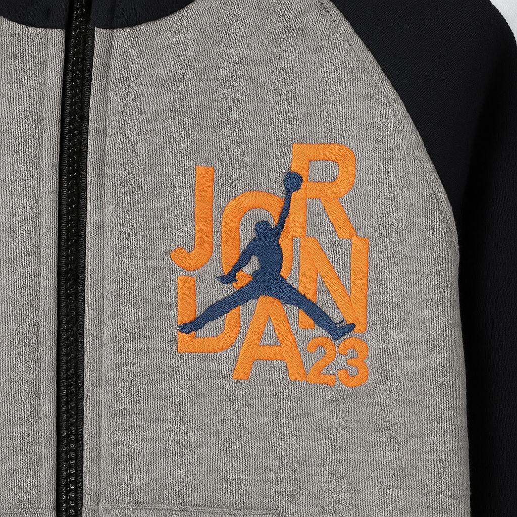 Kids Jordan Style Zip-Up Hoodie – Grey & Navy | Soft Fleece, Warm & Sporty