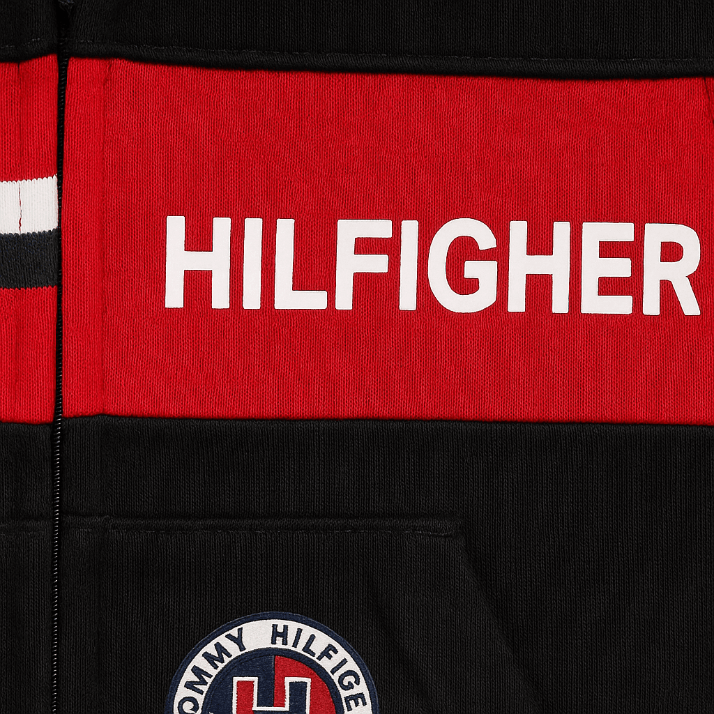 LittleLux Hilfigher Unisex Black & Red Winter Hoodie – Soft Fleece, Zip-Up, Warm & Stylish – thumbnail 3
