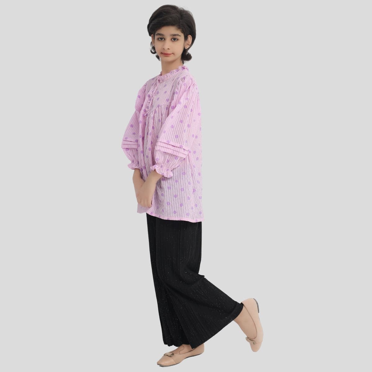 Lavender Puff Sleeve Girls Frock