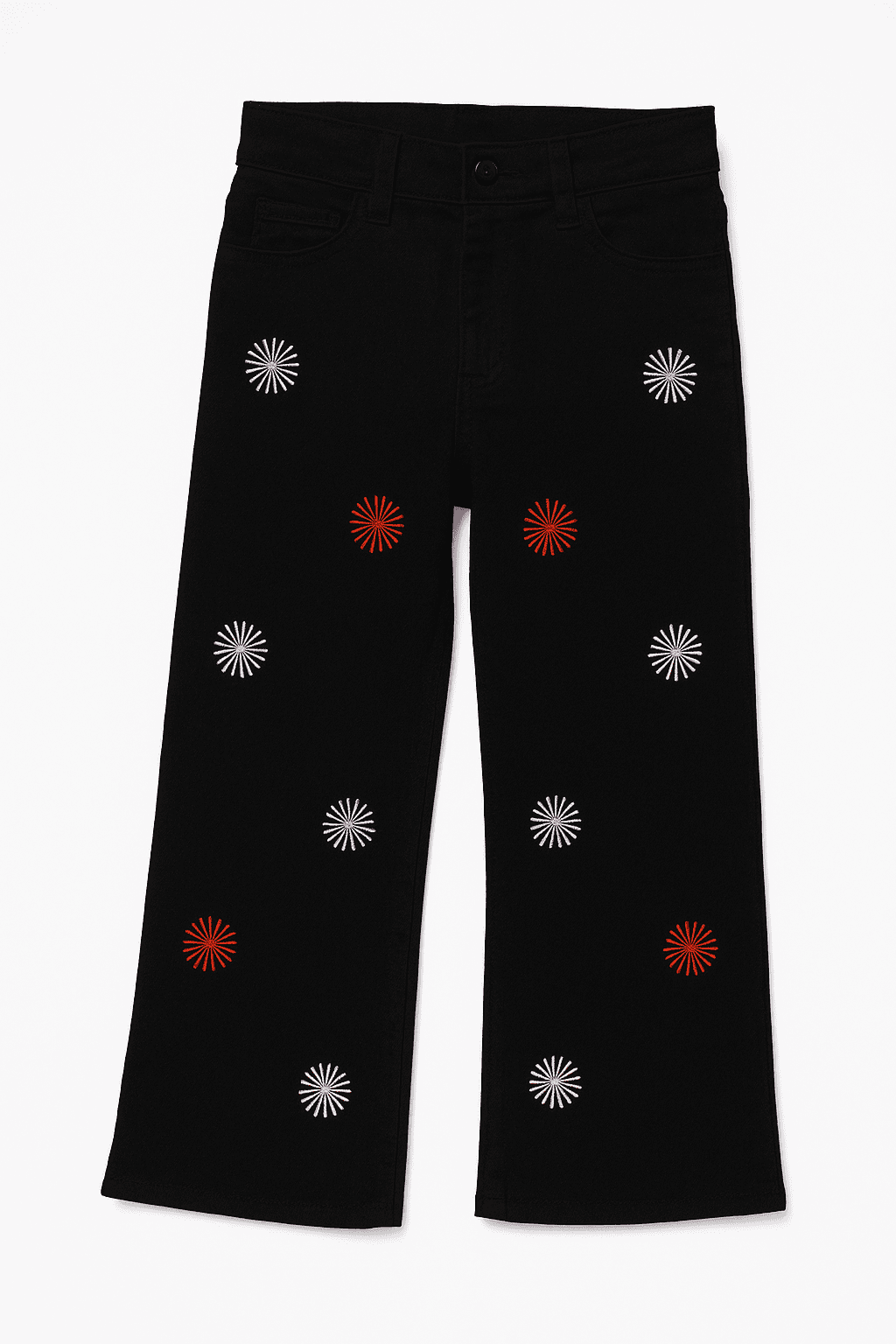 LittleLux Girls Black Embroidered Wide-Leg Jeans – Soft Stretch Denim, Stylish & Comfortable – thumbnail 2