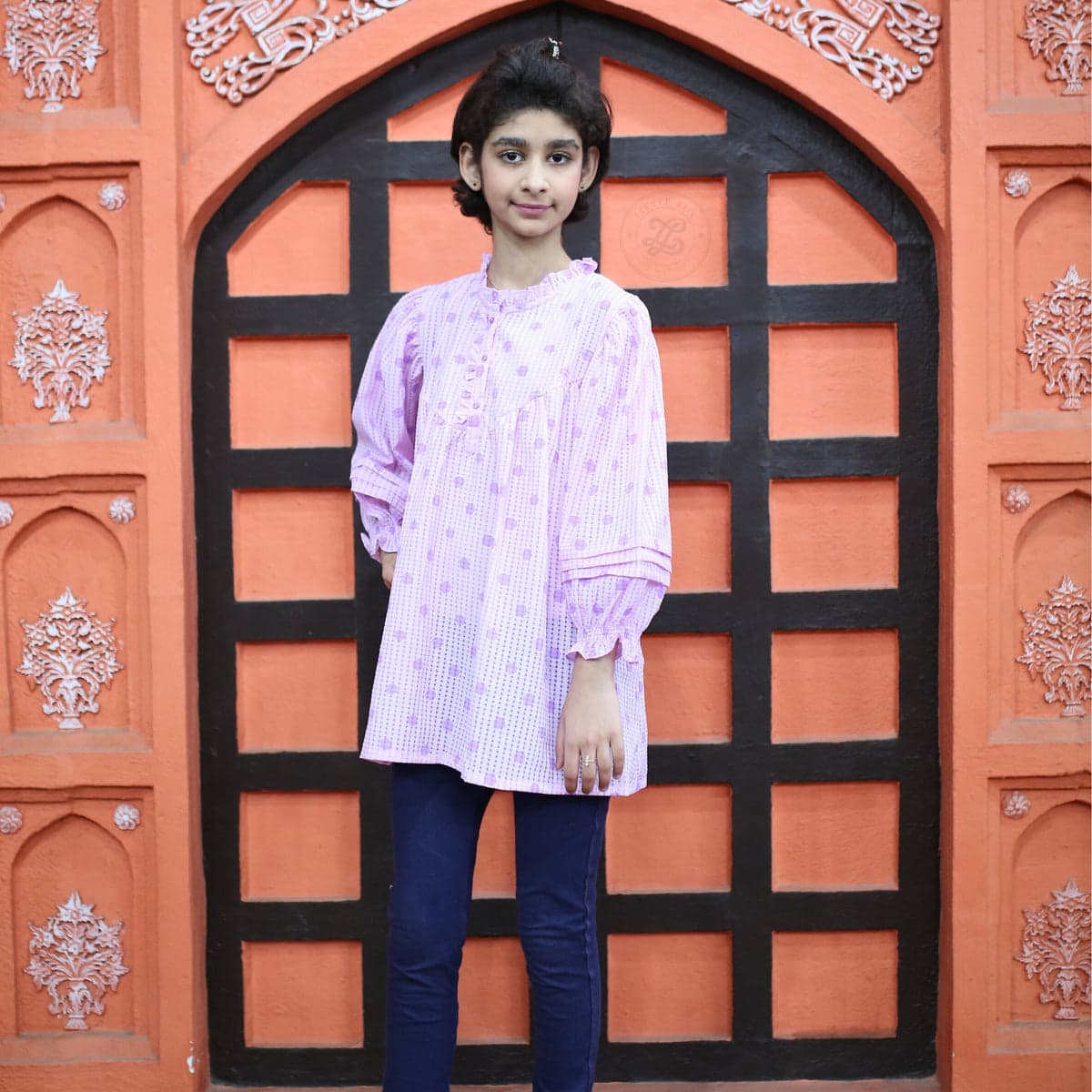 Lavender Puff Sleeve Girls Frock – thumbnail 7
