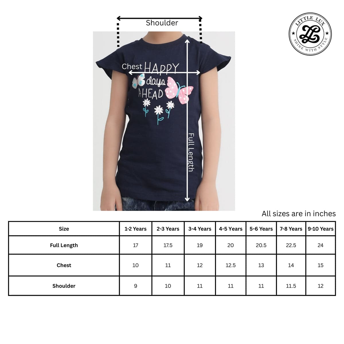 Happy Days Ahead Navy Blue T-Shirt for Girls – thumbnail 3