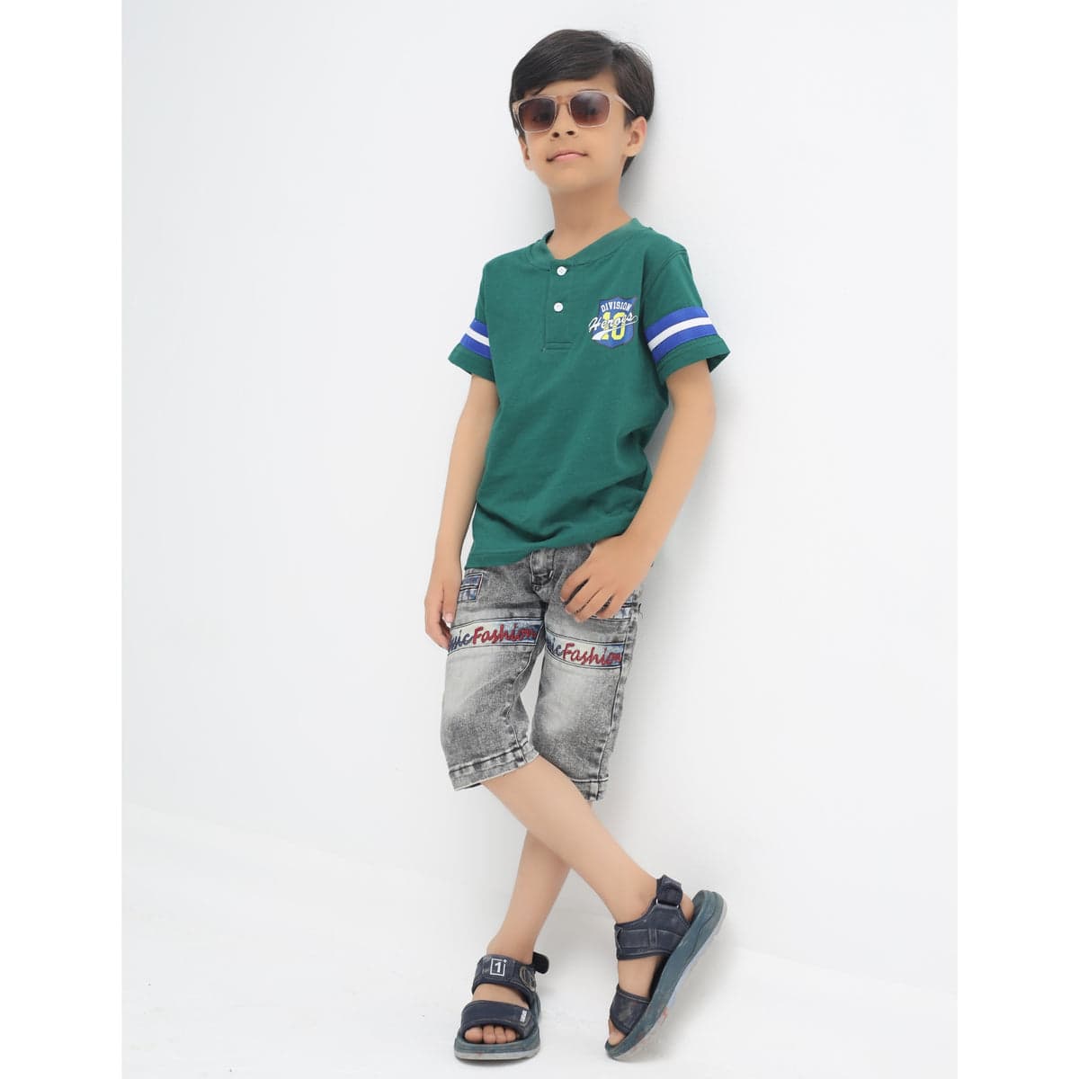 boys green henley T-Shirt – Division Heroes Style | Little Lux – thumbnail 3