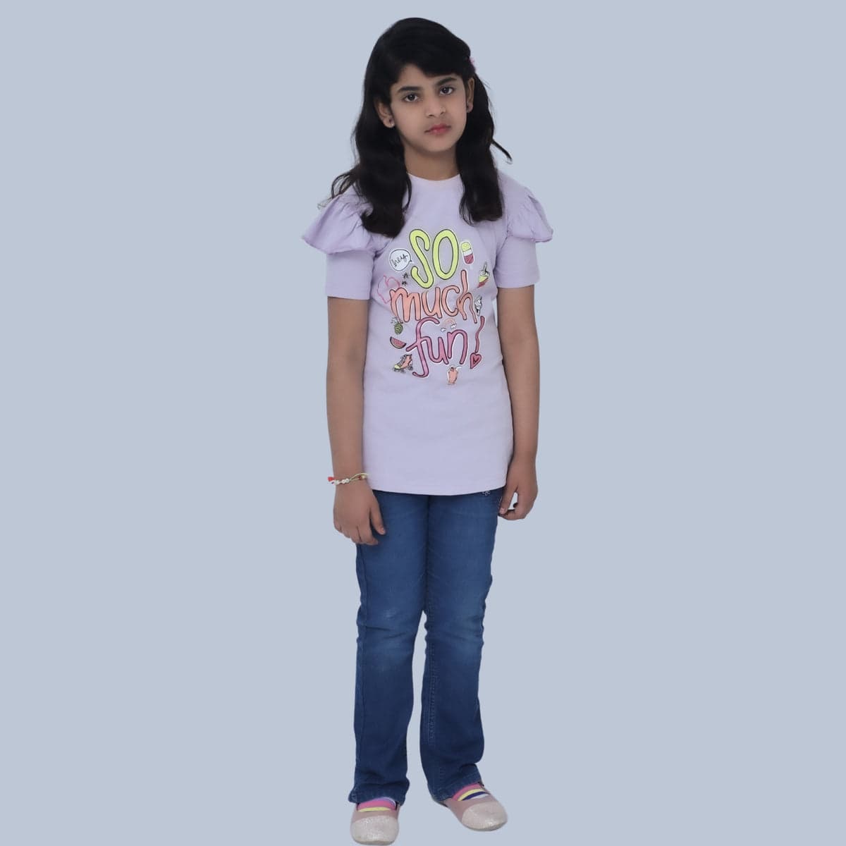 So Much Fun" Girls Graphic T-Shirt – Soft Lavender | Little Lux – thumbnail 3