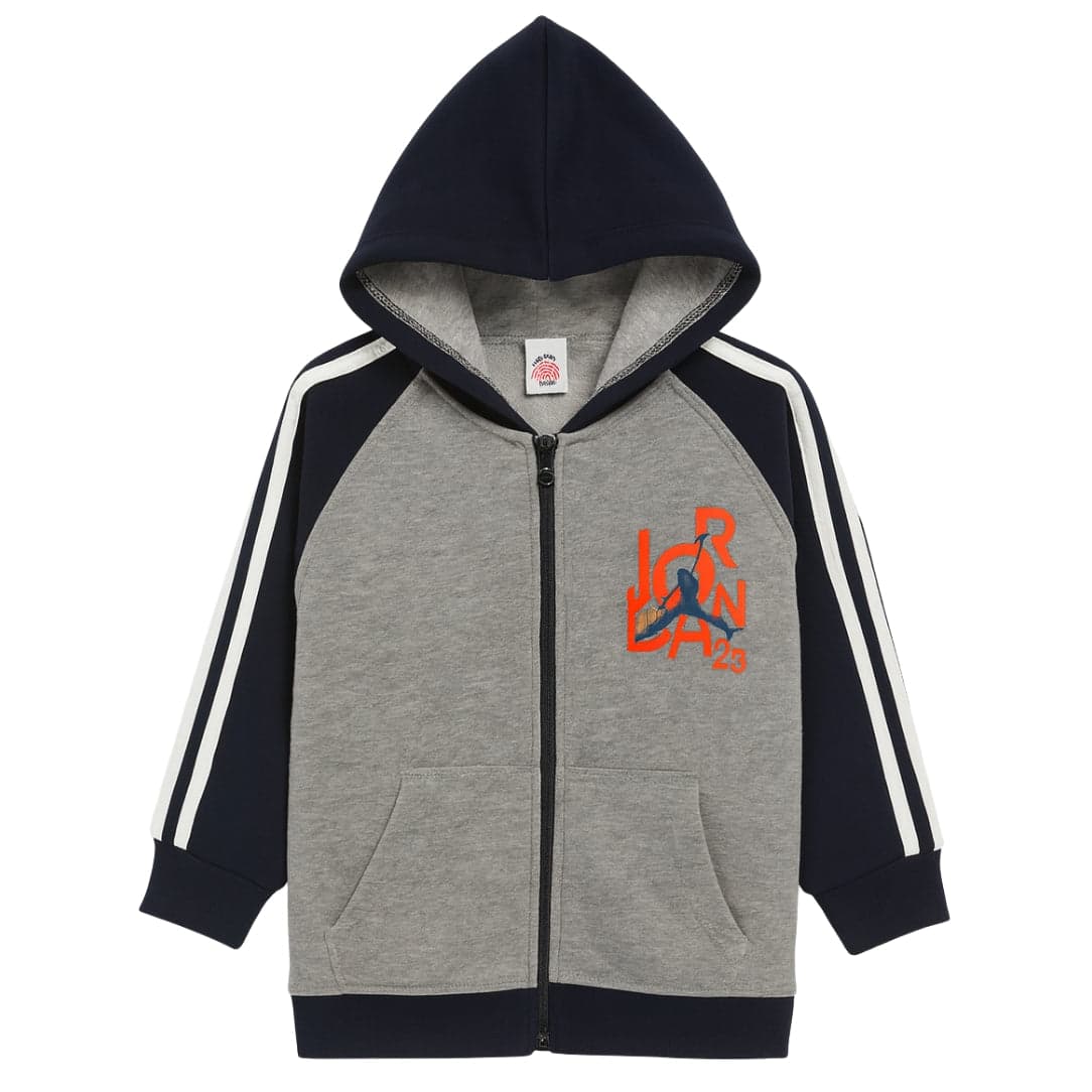 Kids Jordan Style Zip-Up Hoodie – Grey & Navy | Soft Fleece, Warm & Sporty – thumbnail 4