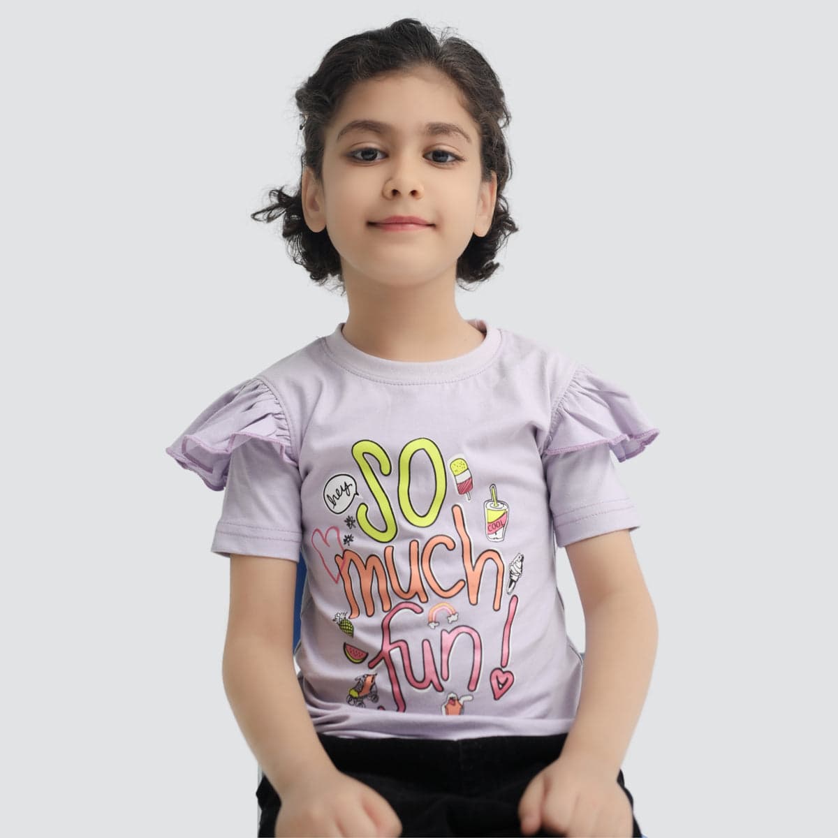 So Much Fun" Girls Graphic T-Shirt – Soft Lavender | Little Lux – thumbnail 2