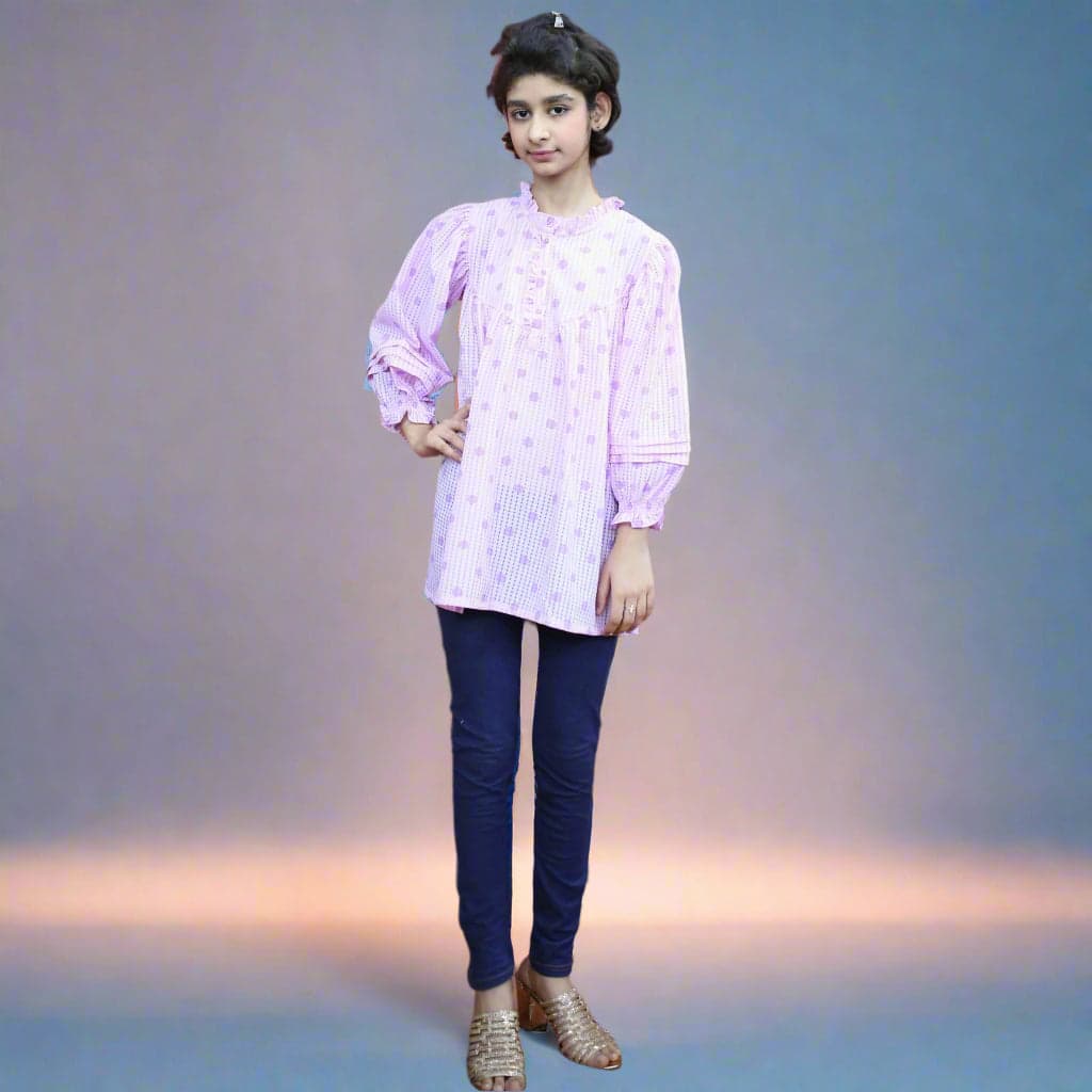 Lavender Puff Sleeve Girls Frock – thumbnail 5