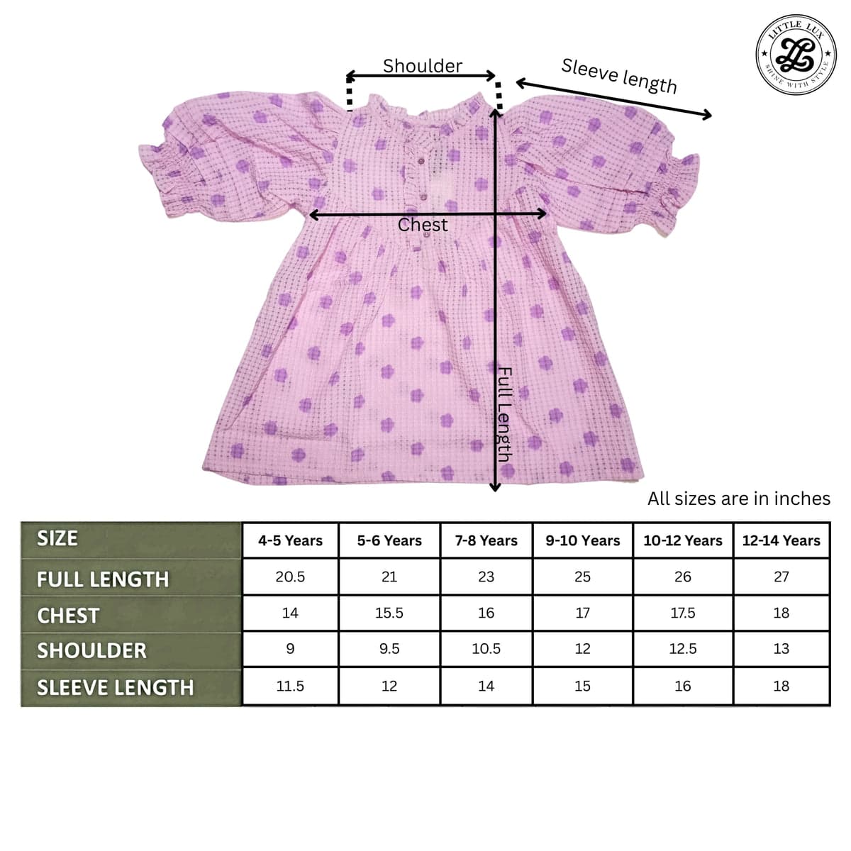 Lavender Puff Sleeve Girls Frock – thumbnail 4