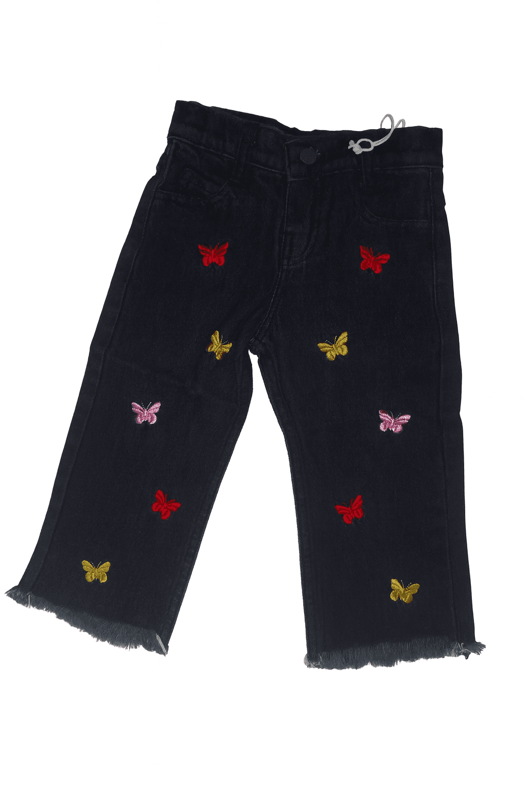 LittleLux Girls Black Butterfly Embroidered Jeans – Soft Stretch Denim, Wide-Leg, Cute & Stylish – thumbnail 2