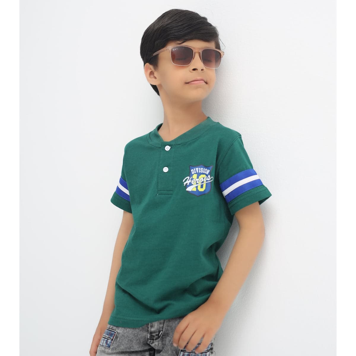 boys green henley T-Shirt – Division Heroes Style | Little Lux