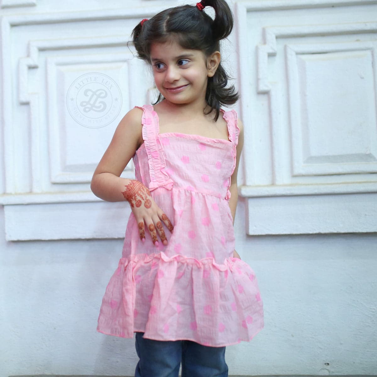 Pink dot Frock Special Imported Fabric