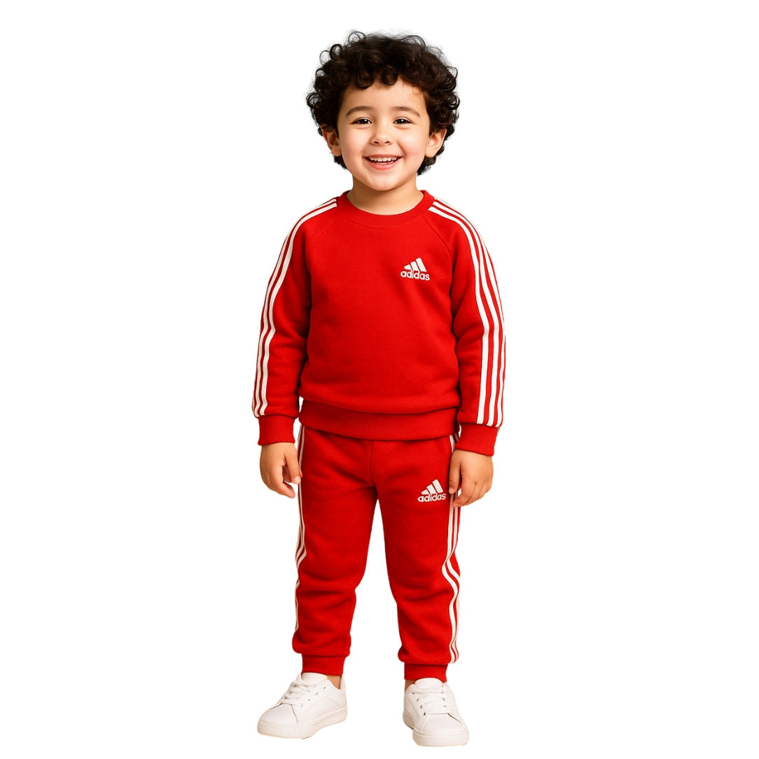 LittleLux Red Adidas-Inspired Unisex Winter Tracksuit – Soft Fleece Sweatshirt & Joggers