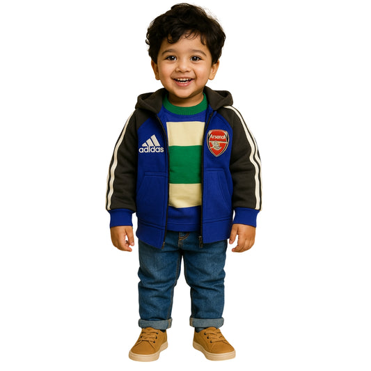 LittleLux Arsenal-Inspired Unisex Blue & Black Hoodie – Soft Fleece, Zip-Up, Sporty Winter Wear