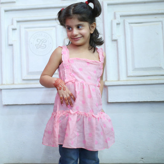Pink dot Frock Special Imported Fabric