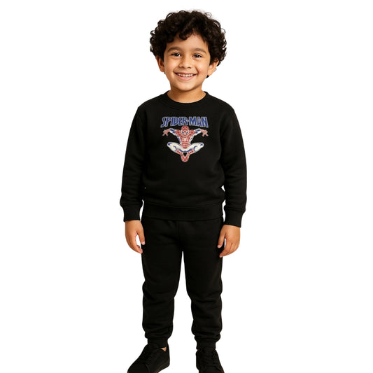 LittleLux Spiderman Unisex Black Winter Tracksuit – Soft Fleece Sweatshirt & Joggers