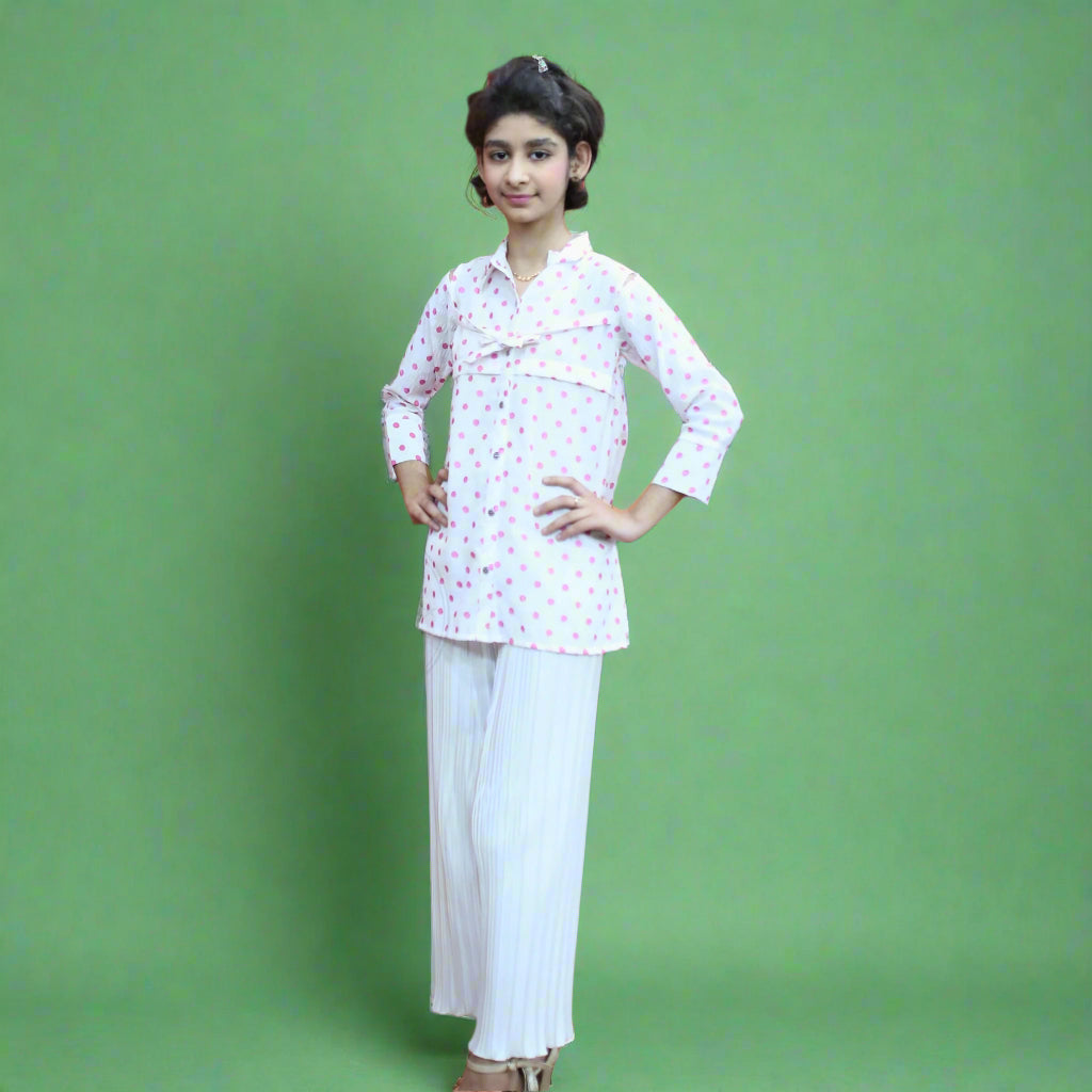 Pink dot White shirt