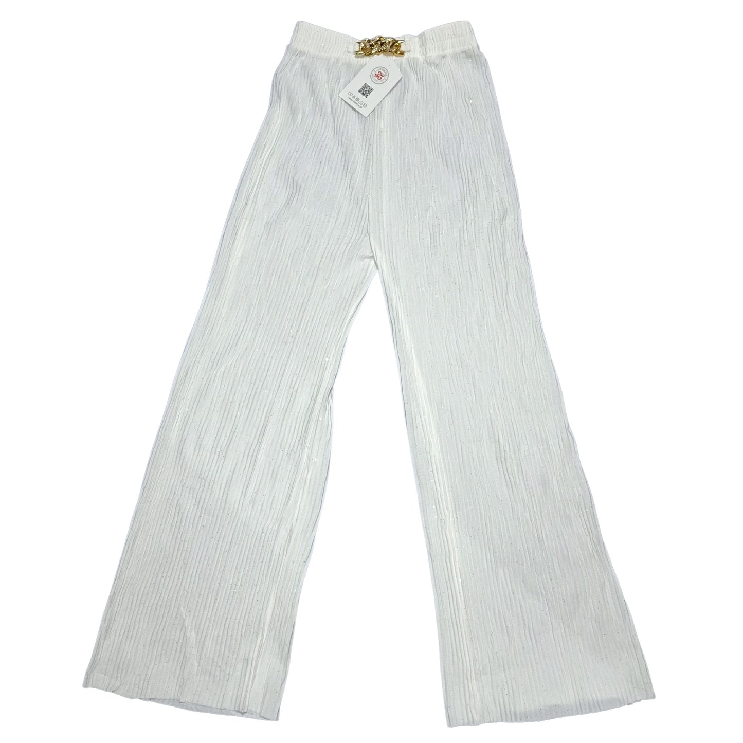 Elegant White Glitter Palazzo Pants for Girls