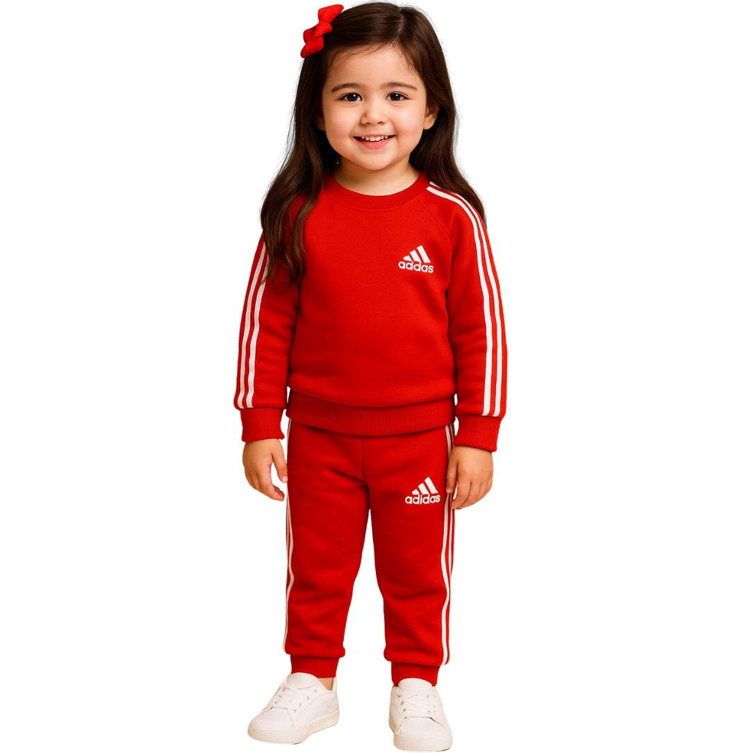 LittleLux Red Adidas-Inspired Unisex Winter Tracksuit – Soft Fleece Sweatshirt & Joggers