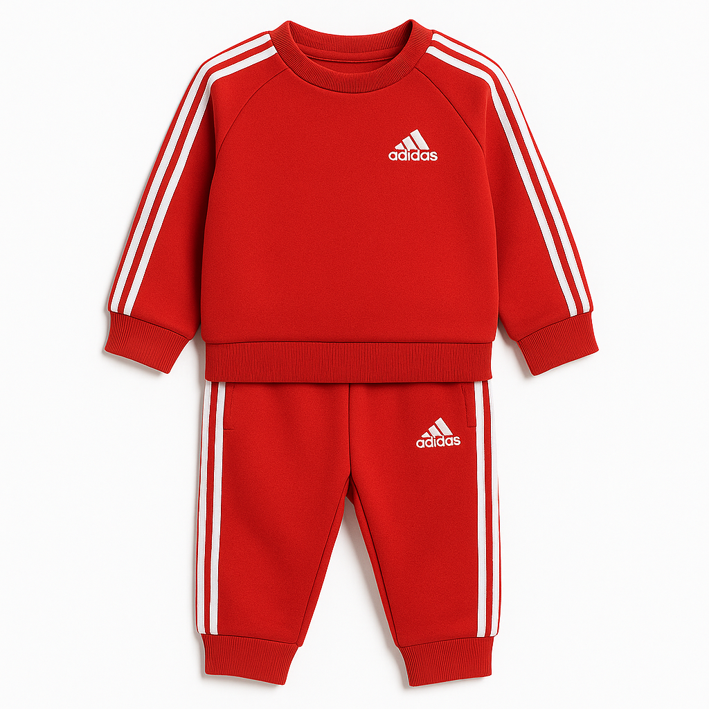 LittleLux Red Adidas-Inspired Unisex Winter Tracksuit – Soft Fleece Sweatshirt & Joggers
