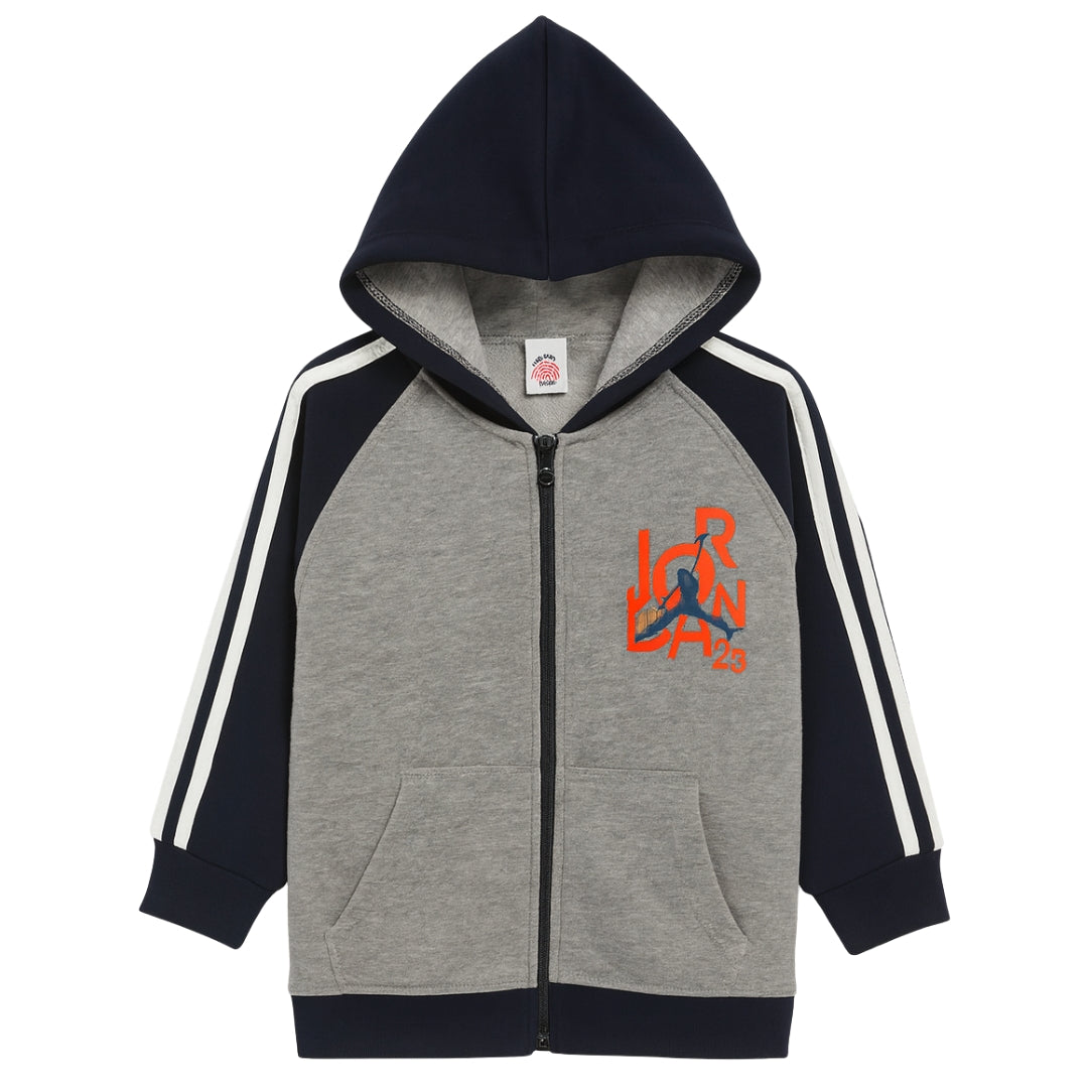 Kids Jordan Style Zip-Up Hoodie – Grey & Navy | Soft Fleece, Warm & Sporty